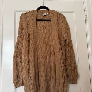 Elegant Tan Cable Knit Cardigan